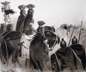 Soldati romani dopo una battaglia (guazzo su carta) da Angus McBride