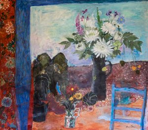 Natura Morta con Fiori e una Sedia Blu, 2019
