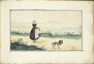 Contadina e cane in un paesaggio da Anna Cornelia Moda (possibly)