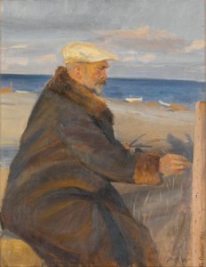 Michael Ancher che Dipinge sulla Spiaggia da Anna Ancher