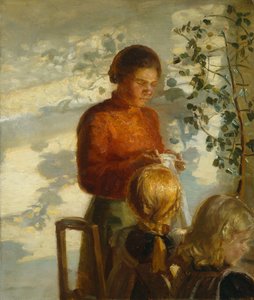 Insegnare a cucire alle bambine, c.1910 da Anna Kirstine Ancher