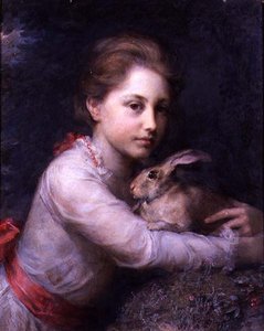 Ritratto di Minna Sophia Farrer che tiene una lepre da Anna Lea Merritt