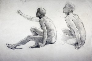 Due studi di un nudo maschile seduto da Anna Lea Merritt