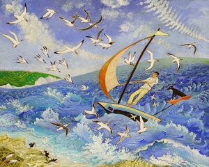 Wallace va in mare, 2017 (acrilico) da Anna Pugh