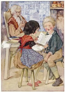 Peter fissava Heidi con paura abietta (litografia colorata)