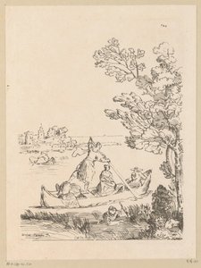 Paesaggio fluviale con una barca remata da una donna (serie: Cabinet du Roy)