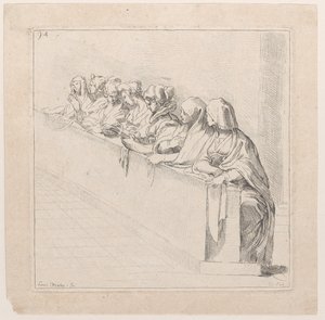 Sette donne sedute dietro un basso muro, XVIII secolo da Anne Claude Philippe de Caylus