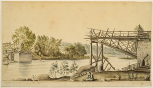 Ponte incompleto, Palatine, New York, 1808 da Anne Marguerite Hyde de Neuville