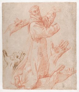 Carracci - Studi per una figura di San Francesco inginocchiato di tre quarti e per le sue mani (recto), 1583-85 da Annibale Carracci