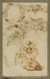 Sileno ubriaco e schizzi decorativi: Studi per la Tazza Farnese (recto); Due putti in lotta: Studio per la Galleria Farnese (verso) da Annibale Carracci