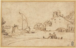 Paesaggio con figure presso un estuario con barche a vela da Annibale Carracci
