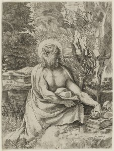 San Girolamo nel deserto, c.1591 (acquaforte con incisione su carta vergata, iiiiv) da Annibale Carracci