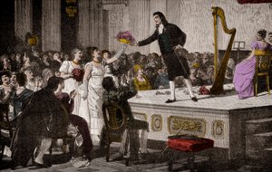 Niccolò Paganini (1792-1840) primi trionfi - Xilografia da un dipinto di Annibale Gatti (1828-1909)