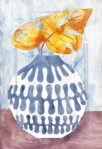Vaso blu con foglia dorata da Annick