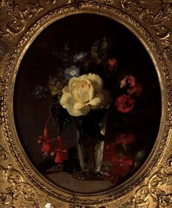 Natura Morta di una Rosa Gialla, Mignonette e Fucsie da Annie Feray Mutrie