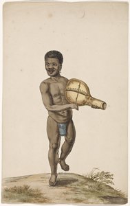 Uomo africano che suona uno strumento di zucca