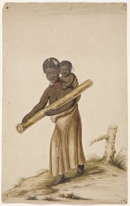 Donna africana con bambino e tronco d