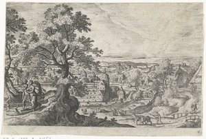 Apollo che cammina con una giovane donna Paesaggi con rappresentazioni mitologiche e bibliche (titolo della serie) da Anonymous