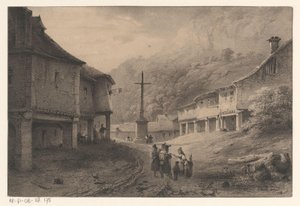 Villaggio di montagna con monumento da Anonymous