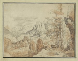 Paesaggio montano con alberi e vista su una valle da Anonymous