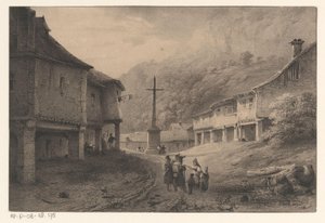 Paesaggio montano con figure e mucche da Anonymous