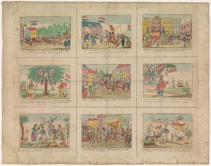 Foglio con 9 rappresentazioni di eventi storici negli anni 1813-1814 da Anonymous