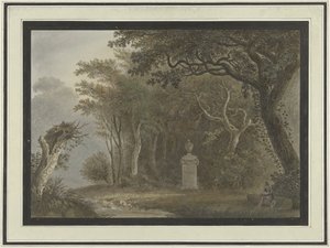 Paesaggio boschivo con monumento a Salomon Gessner da Anonymous