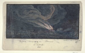 Incendio in un paesaggio a Giava Centrale, 1825 da Anonymous