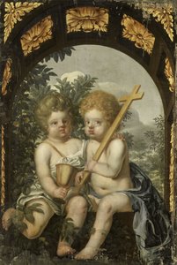 Allegoria cristiana con due bambini con croce e calice da Anonymous