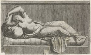 Cleopatra mezza nuda sdraiata sul letto da Anonymous