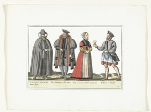 Tre uomini e una donna vestiti secondo la moda tedesca, ca. 1580