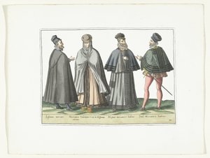 Tre uomini e una donna vestiti secondo la moda straniera, ca. 1580