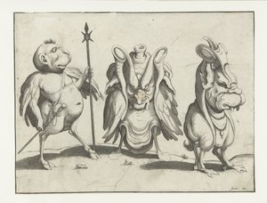 Tre mostri (serie Figure grottesche circondate da una linea di contorno) da Anonymous