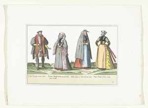 Tre donne e un uomo vestiti secondo la moda tedesca, ca. 1580 da Anonymous