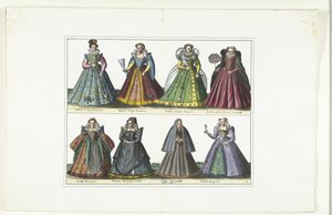 Doppia tavola con otto donne vestite secondo la moda francese, ca. 1580 da Anonymous