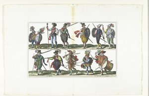 Doppia tavola con dodici cittadini armati in uniforme secondo la moda di Anversa, ca. 1580 da Anonymous
