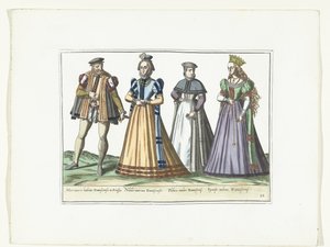 Un uomo e tre donne vestiti secondo la moda tedesca a Danzica, ca. 1580 da Anonymous