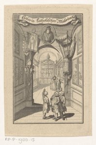 Figure in galleria con ritratto e oggetti liturgici da Anonymous