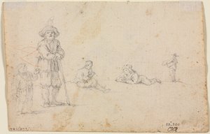 Cinque studi di figure (verso) da Anonymous