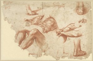 Frammento di foglio di studio con braccia, gambe, piedi