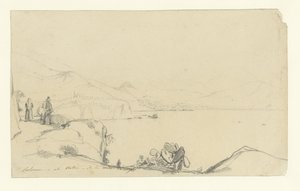 Veduta di Salerno e Vietri, in primo piano una strada lungo il lago da Anonymous