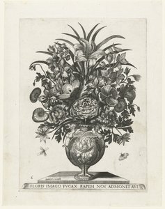 Vaso grottesco con un cherubino e ghirlande (Vasi con fiori) da Anonymous