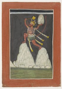 Hanuman salta sulle cime delle montagne da Anonymous