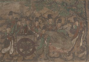 Murale incorniciato raffigurante Xiwangmu e ancelle da Anonymous