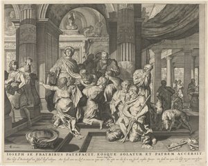 Giuseppe si rivela ai suoi fratelli (Ioseph se fratribus patefacit, eosque solatur et patrem accersit) (Bibbia reale) da Anonymous