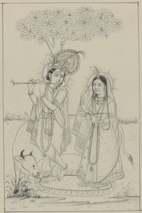 Krishna che suona un flauto e Radha da Anonymous