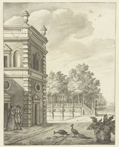 Villa con stagno e due pavoni