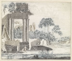 Paesaggio con rovine classiche lungo l