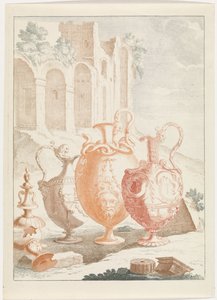 Paesaggio con rovina e tre vasi