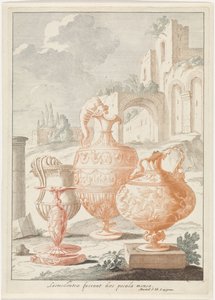 Paesaggio con rovina e vasi